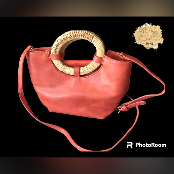 Anthropologie Handbags - Anthropologie Peach Wicker Handle Crossbody Handbag